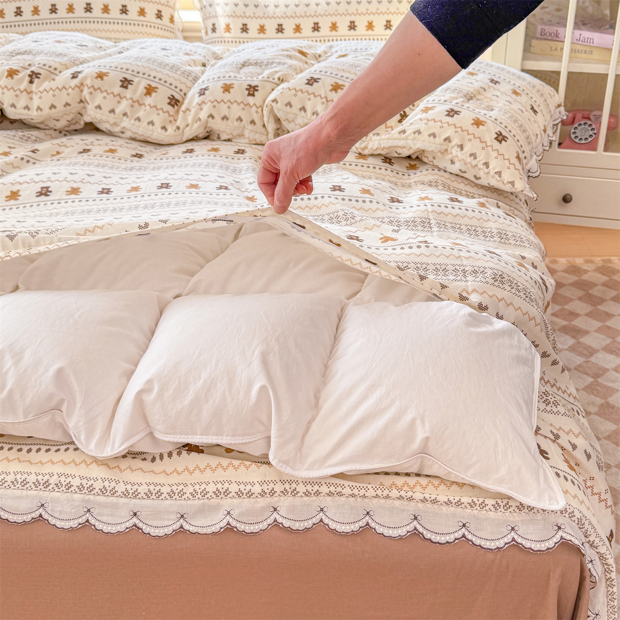 91家纺网 家纺一手货源 找家纺 被窝家纺 2026新款全棉纯棉有氧双层纱多功能夏被夏凉被空调被四件套 费尔岛小熊