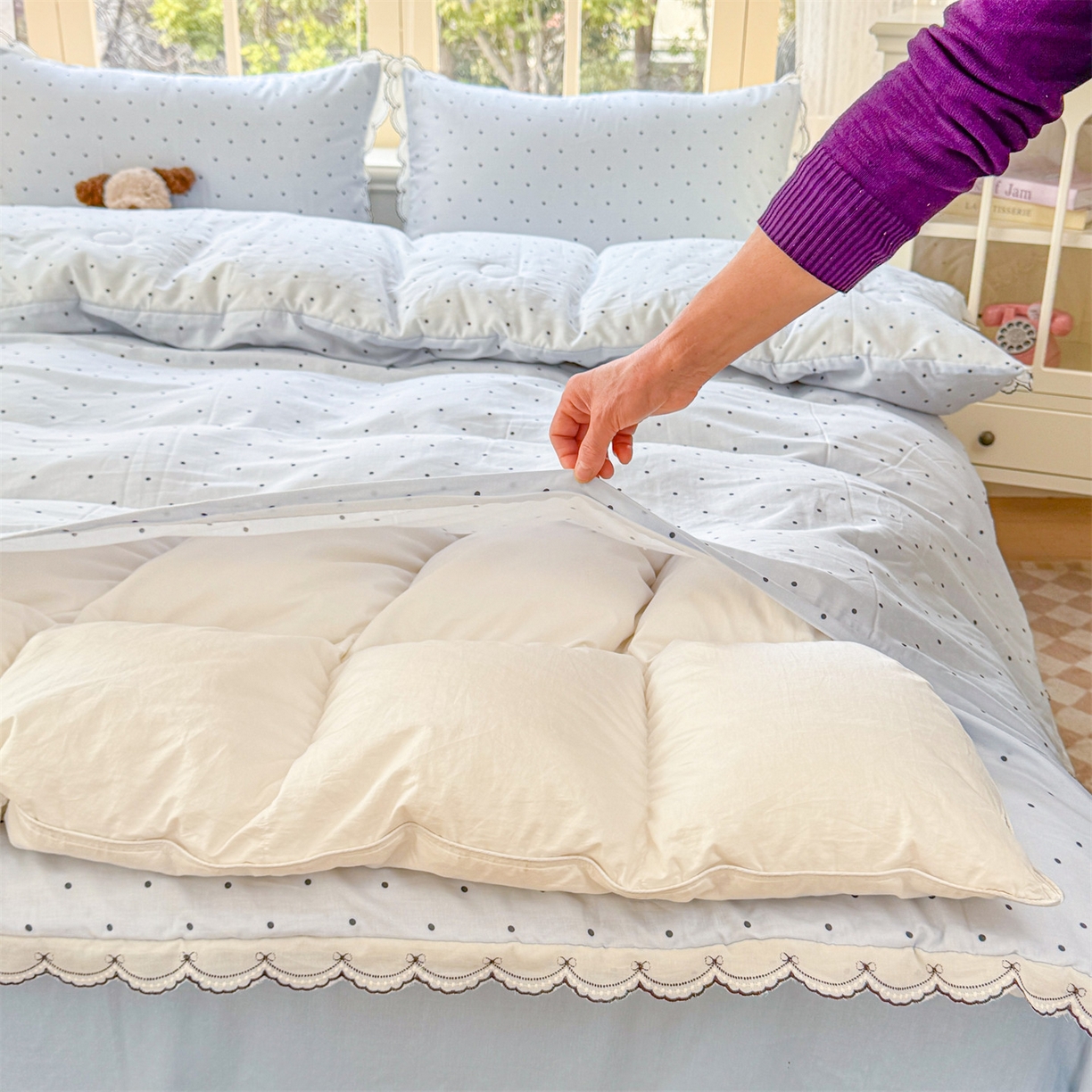 91家纺网 家纺一手货源 找家纺 被窝家纺 2026新款全棉纯棉有氧双层纱多功能夏被夏凉被空调被四件套 蓝色泡泡