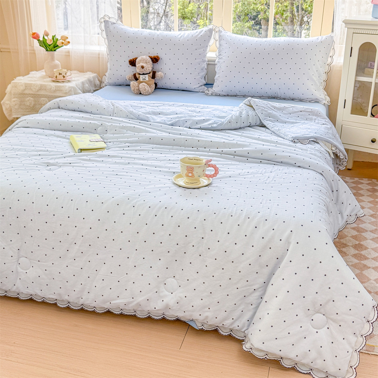 91家纺网 家纺一手货源 找家纺 被窝家纺 2026新款全棉纯棉有氧双层纱多功能夏被夏凉被空调被四件套 蓝色泡泡