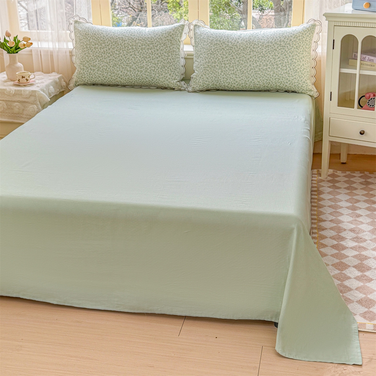 91家纺网 家纺一手货源 找家纺 被窝家纺 2026新款全棉纯棉有氧双层纱多功能夏被夏凉被空调被四件套 绿玫瑰