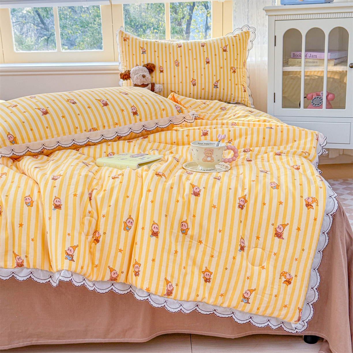 91家纺网 家纺一手货源 找家纺 被窝家纺 2026新款全棉纯棉有氧双层纱多功能夏被夏凉被空调被四件套 萌星