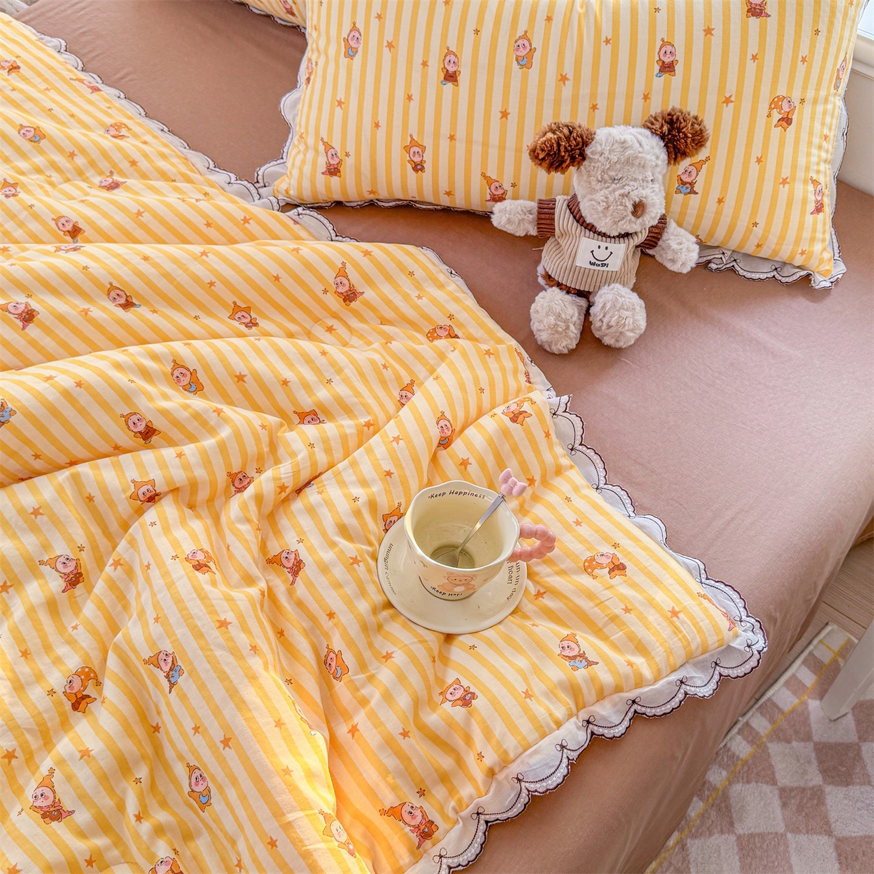 91家纺网 家纺一手货源 找家纺 被窝家纺 2026新款全棉纯棉有氧双层纱多功能夏被夏凉被空调被四件套 萌星