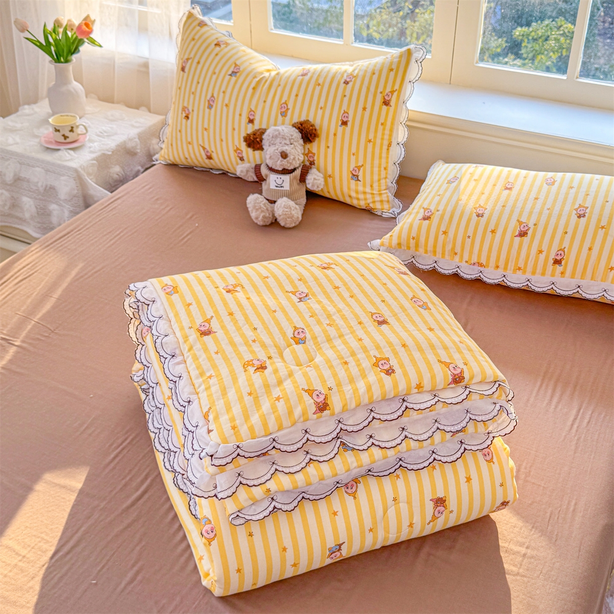 91家纺网 家纺一手货源 找家纺 被窝家纺 2026新款全棉纯棉有氧双层纱多功能夏被夏凉被空调被四件套 萌星