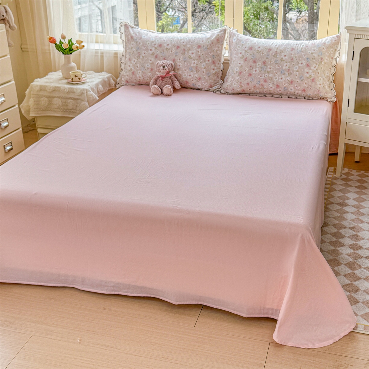 91家纺网 家纺一手货源 找家纺 被窝家纺 2026新款全棉纯棉有氧双层纱多功能夏被夏凉被空调被四件套 清桃-粉