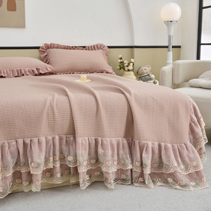 91家纺网 家纺一手货源 找家纺 能好家纺 2026春夏新款华夫格pe豆豆席凉席席子 豆沙