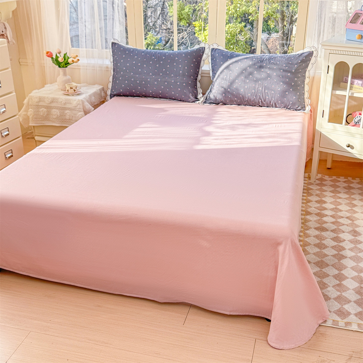 91家纺网 家纺一手货源 找家纺 被窝家纺 2026新款全棉纯棉有氧双层纱多功能夏被夏凉被空调被四件套 樱桃甜心