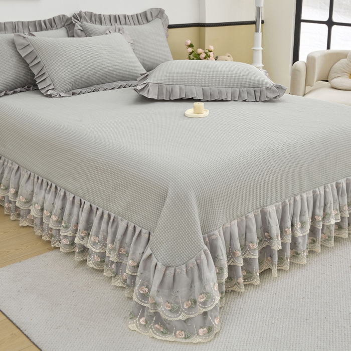 91家纺网 家纺一手货源 找家纺 能好家纺 2026春夏新款华夫格pe豆豆席凉席席子 灰