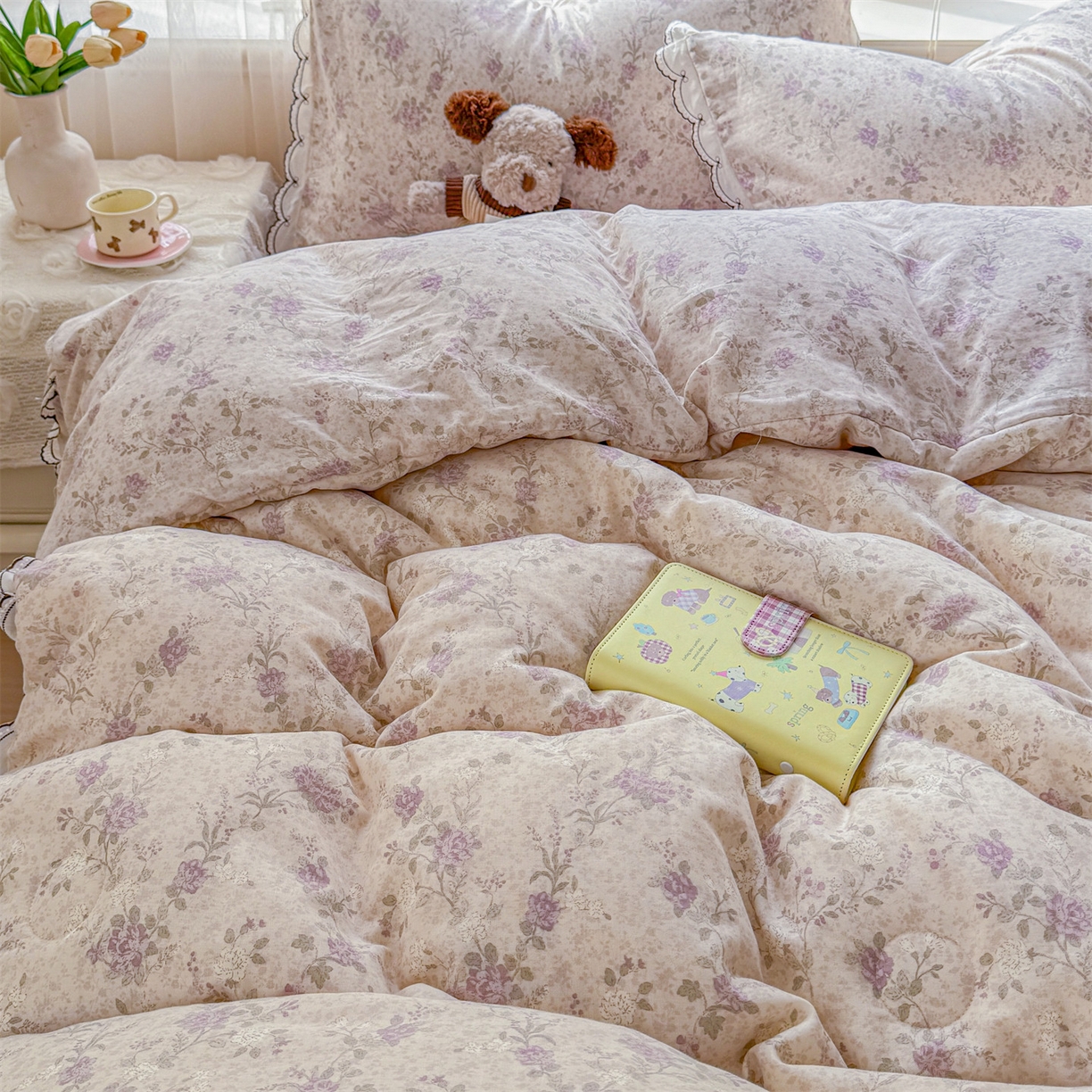 91家纺网 家纺一手货源 找家纺 被窝家纺 2026新款全棉纯棉有氧双层纱多功能夏被夏凉被空调被四件套 紫罗兰