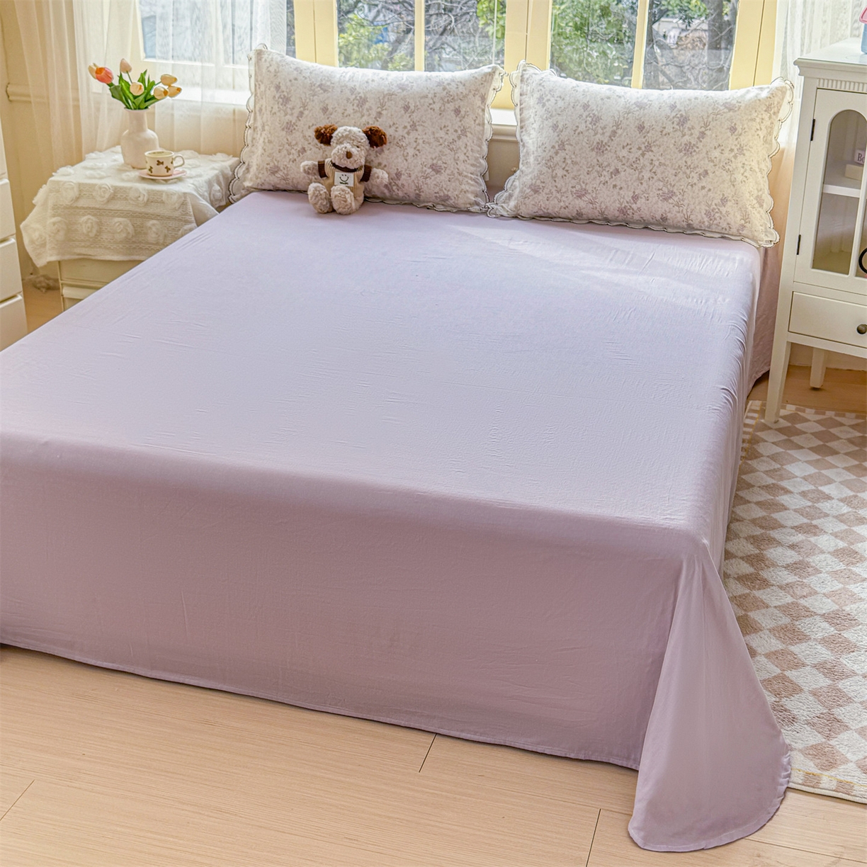 91家纺网 家纺一手货源 找家纺 被窝家纺 2026新款全棉纯棉有氧双层纱多功能夏被夏凉被空调被四件套 紫罗兰