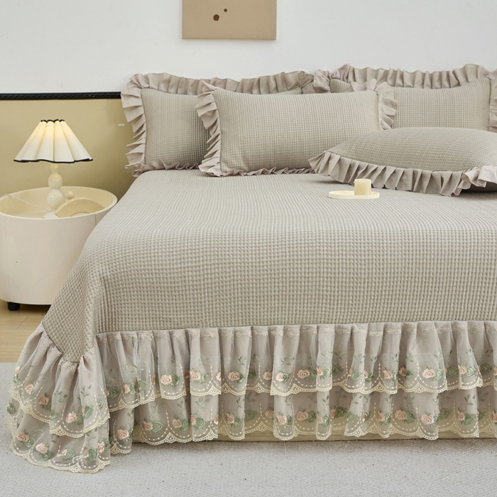 91家纺网 家纺一手货源 找家纺 能好家纺 2026春夏新款华夫格pe豆豆席凉席席子 咖