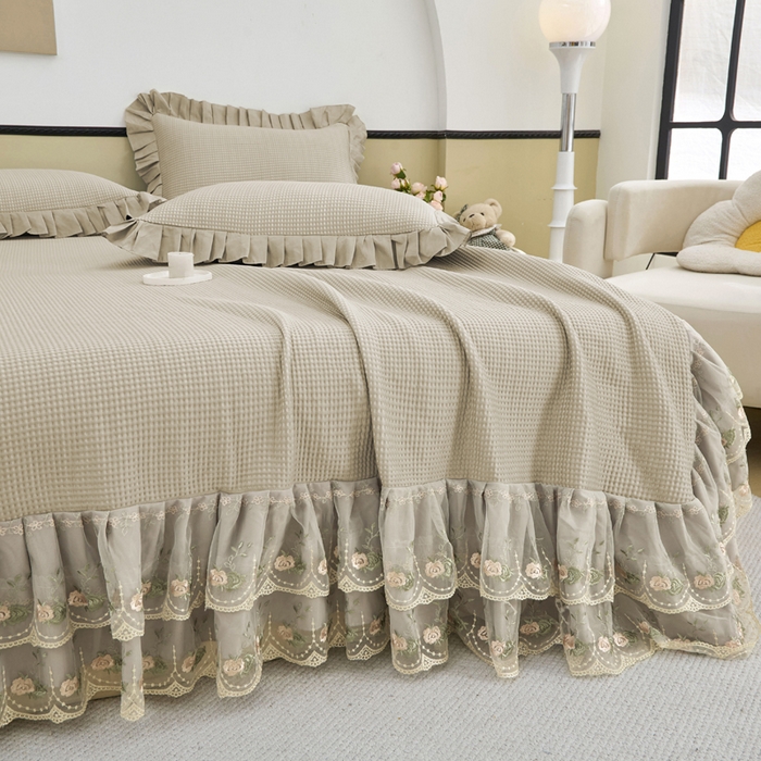 91家纺网 家纺一手货源 找家纺 能好家纺 2026春夏新款华夫格pe豆豆席凉席席子 咖