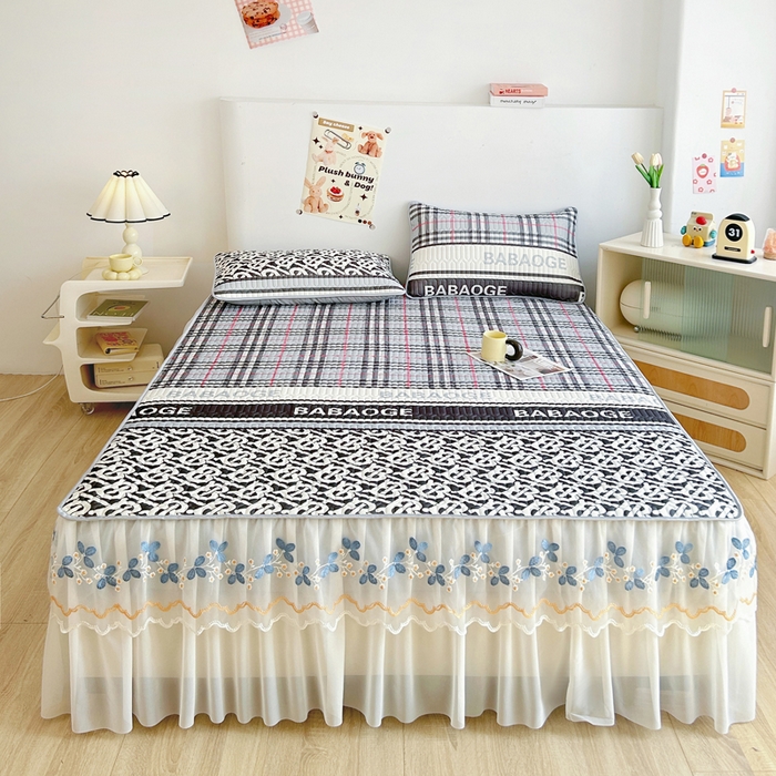 91家纺网 家纺一手货源 找家纺 能好家纺 2026春夏新款小清新乳胶床裙款凉席席子 潮牌