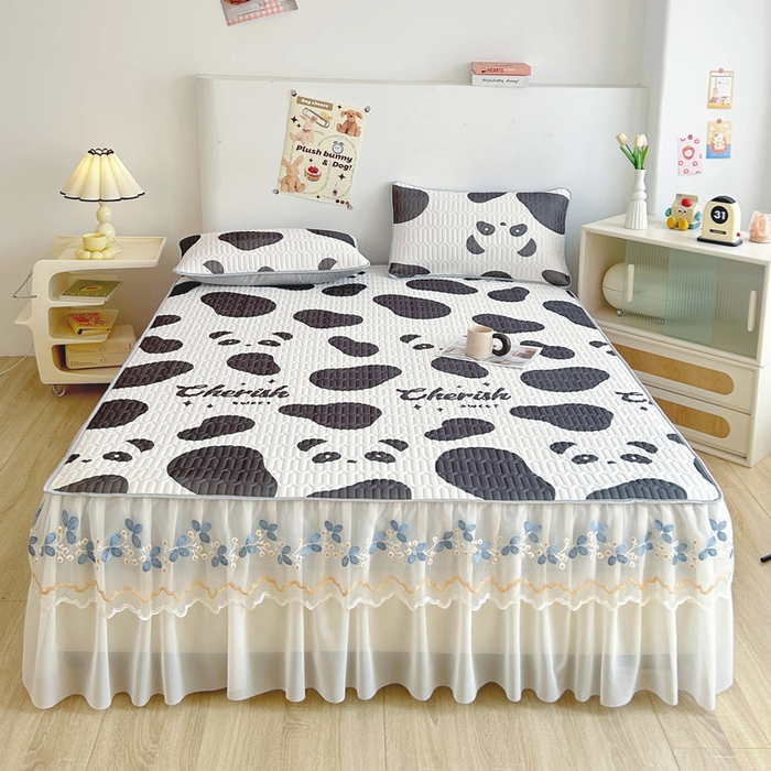 91家纺网 家纺一手货源 找家纺 能好家纺 2026春夏新款小清新乳胶床裙款凉席席子 快乐熊猫