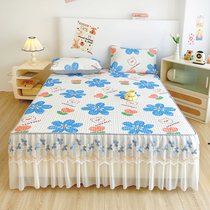 能好家纺 2026春夏新款小清新乳胶床裙款凉席席子 春暖花开