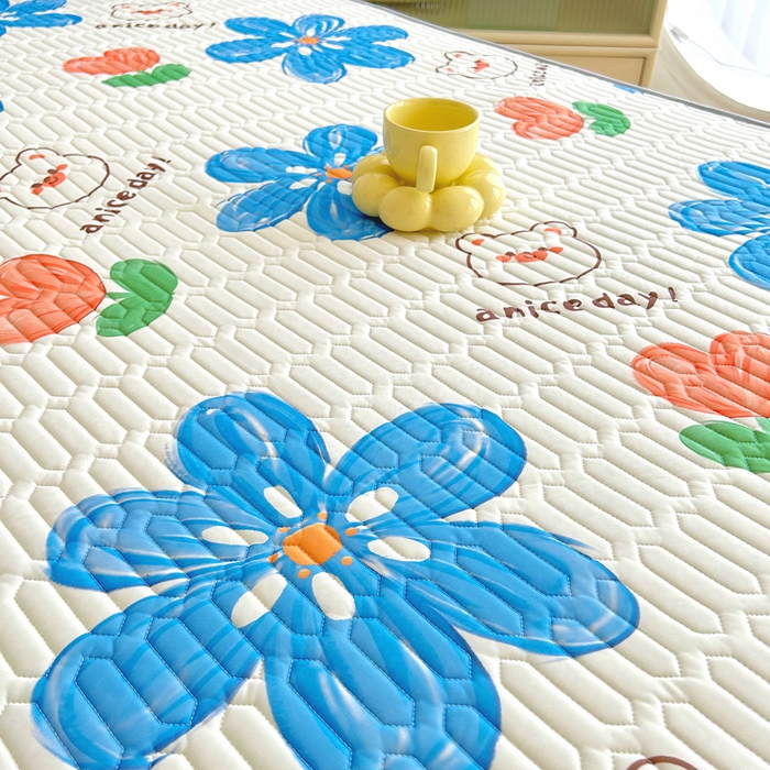 91家纺网 家纺一手货源 找家纺 能好家纺 2026春夏新款小清新乳胶床裙款凉席席子 春暖花开