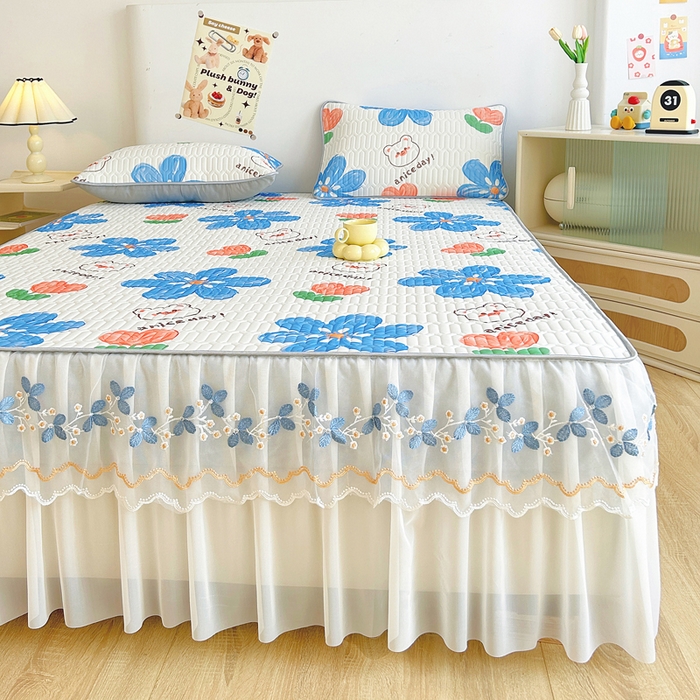 91家纺网 家纺一手货源 找家纺 能好家纺 2026春夏新款小清新乳胶床裙款凉席席子 春暖花开