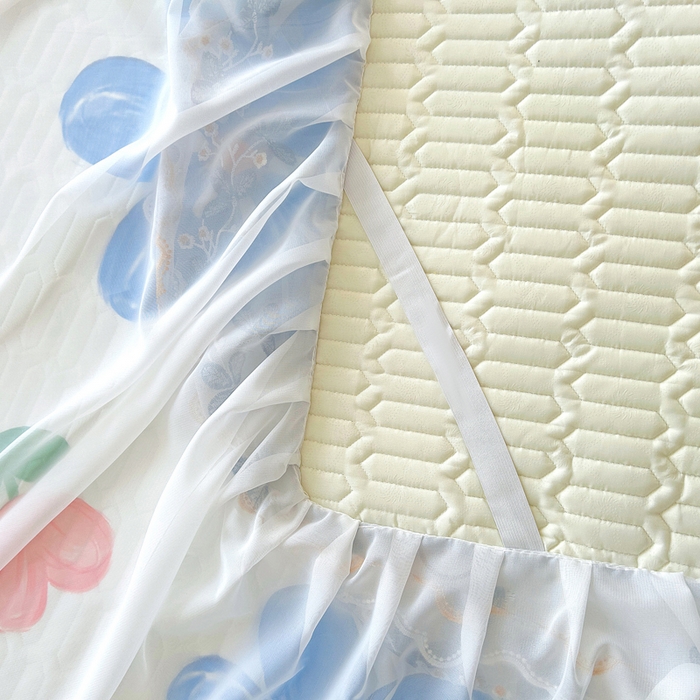 91家纺网 家纺一手货源 找家纺 能好家纺 2026春夏新款小清新乳胶床裙款凉席席子 春暖花开