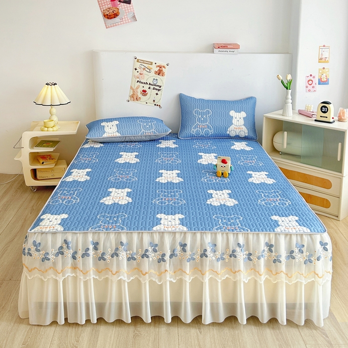 能好家纺 2026春夏新款小清新乳胶床裙款凉席席子 好运熊