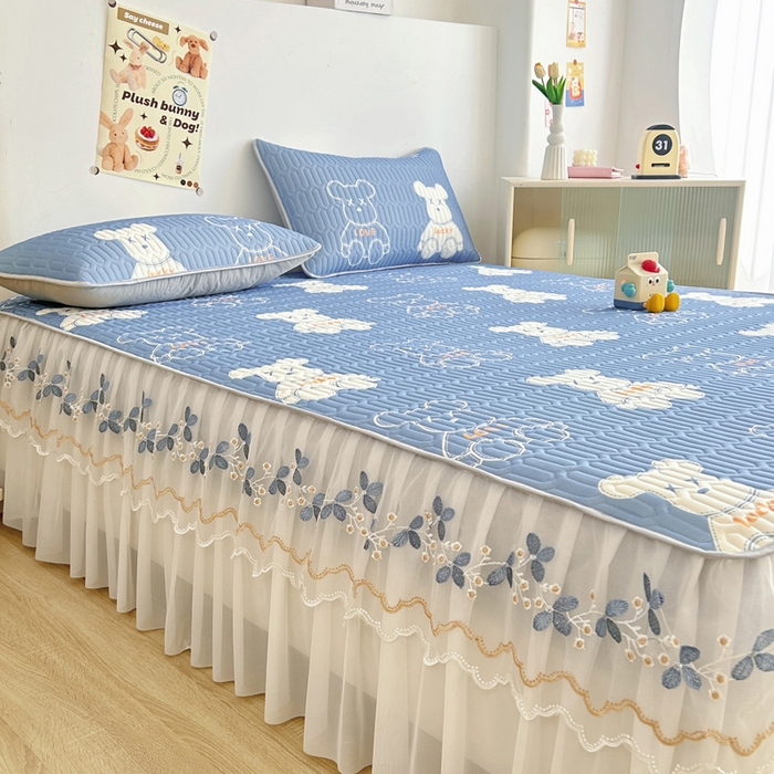 91家纺网 家纺一手货源 找家纺 能好家纺 2026春夏新款小清新乳胶床裙款凉席席子 好运熊