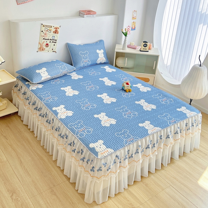 91家纺网 家纺一手货源 找家纺 能好家纺 2026春夏新款小清新乳胶床裙款凉席席子 好运熊