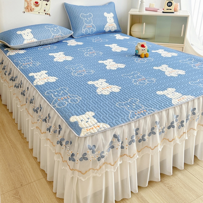 91家纺网 家纺一手货源 找家纺 能好家纺 2026春夏新款小清新乳胶床裙款凉席席子 好运熊