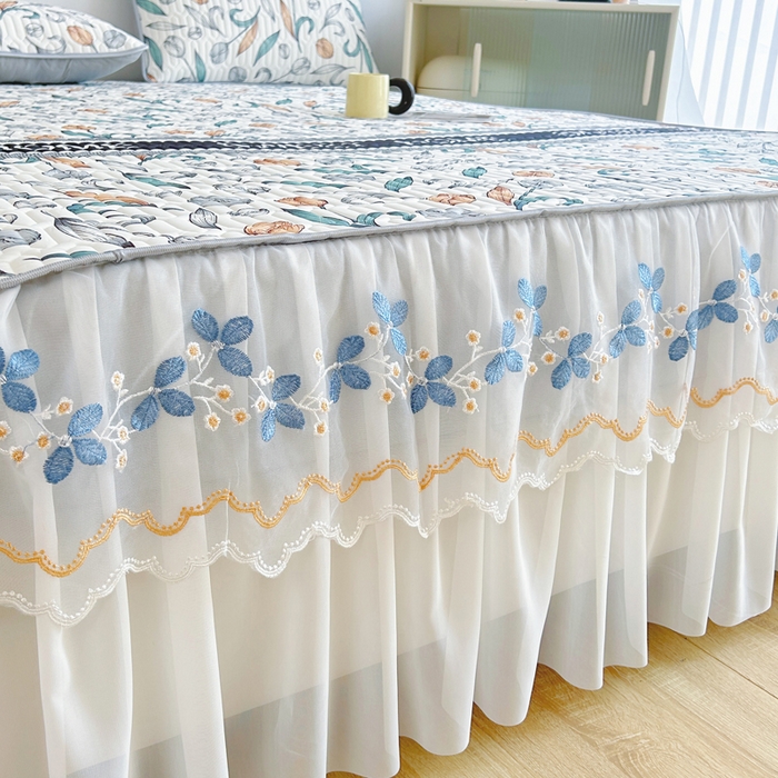 91家纺网 家纺一手货源 找家纺 能好家纺 2026春夏新款小清新乳胶床裙款凉席席子 花间梦