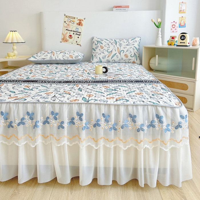 91家纺网 家纺一手货源 找家纺 能好家纺 2026春夏新款小清新乳胶床裙款凉席席子 花间梦