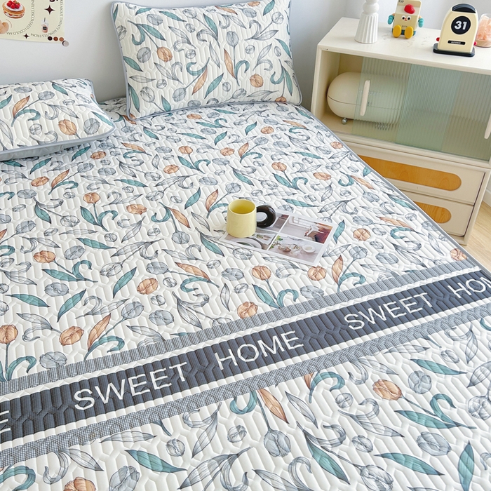 91家纺网 家纺一手货源 找家纺 能好家纺 2026春夏新款小清新乳胶床裙款凉席席子 花间梦