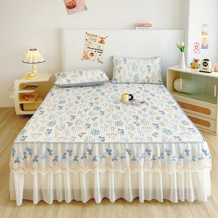 能好家纺 2026春夏新款小清新乳胶床裙款凉席席子 花轻语