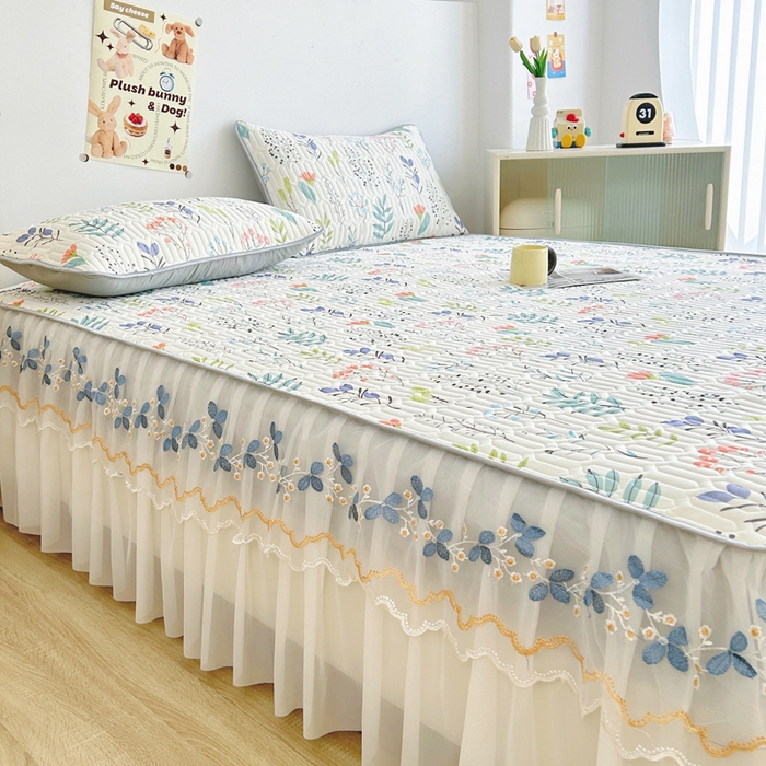 91家纺网 家纺一手货源 找家纺 能好家纺 2026春夏新款小清新乳胶床裙款凉席席子 花轻语