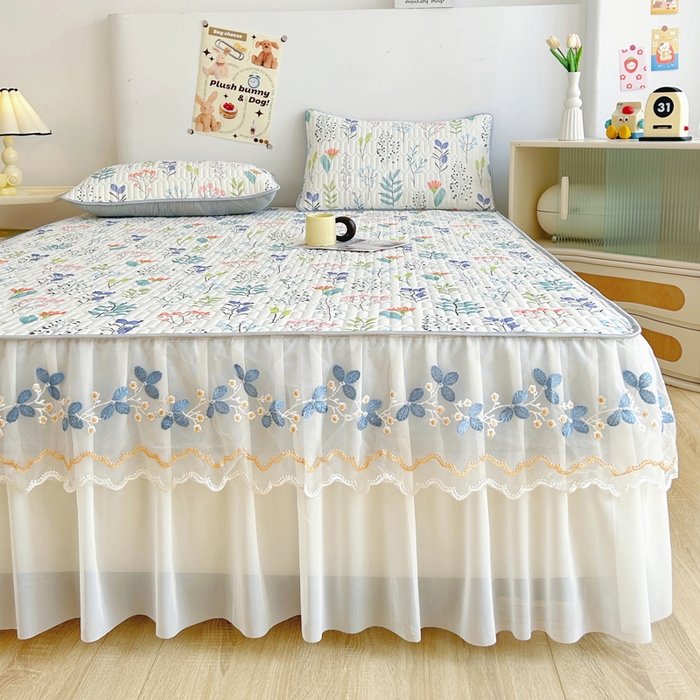 91家纺网 家纺一手货源 找家纺 能好家纺 2026春夏新款小清新乳胶床裙款凉席席子 花轻语