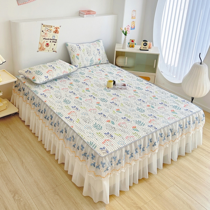 91家纺网 家纺一手货源 找家纺 能好家纺 2026春夏新款小清新乳胶床裙款凉席席子 花轻语