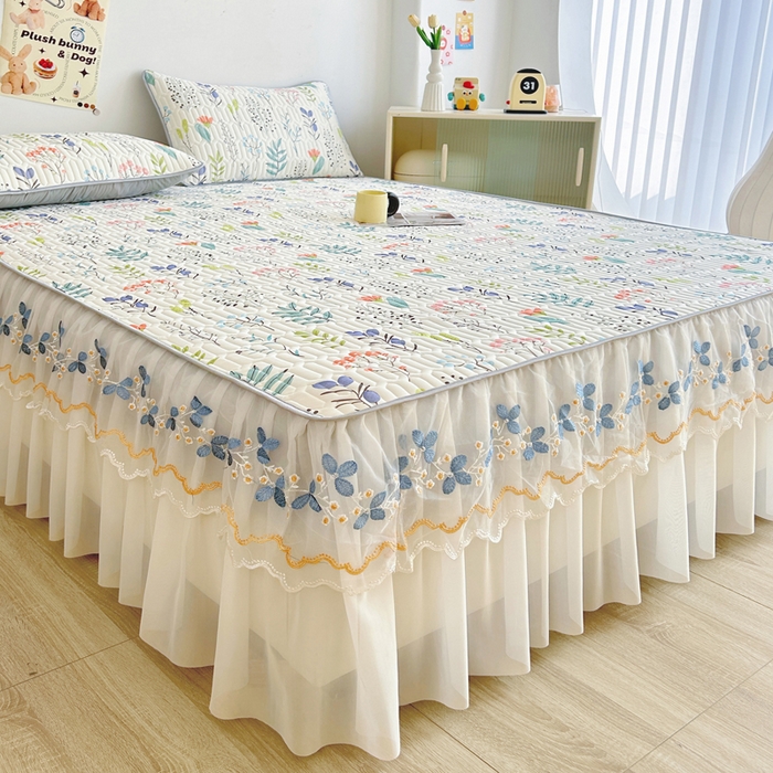 91家纺网 家纺一手货源 找家纺 能好家纺 2026春夏新款小清新乳胶床裙款凉席席子 花轻语