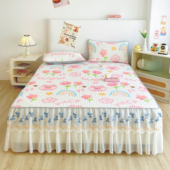 能好家纺 2026春夏新款小清新乳胶床裙款凉席席子 开心花园