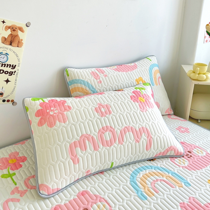 91家纺网 家纺一手货源 找家纺 能好家纺 2026春夏新款小清新乳胶床裙款凉席席子 开心花园