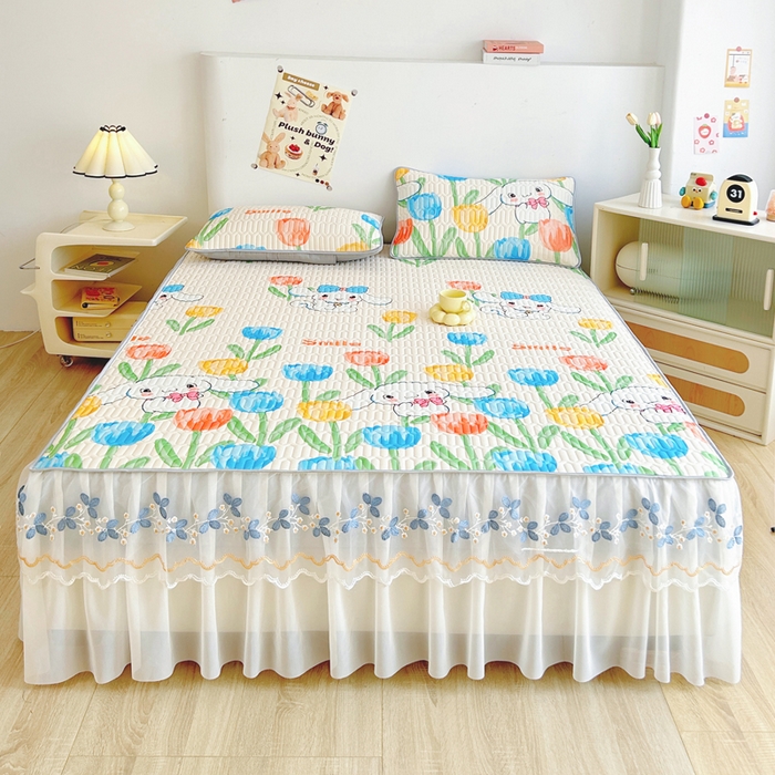 能好家纺 2026春夏新款小清新乳胶床裙款凉席席子 可爱花园