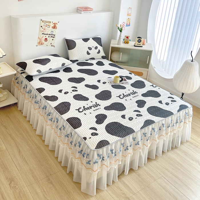 91家纺网 家纺一手货源 找家纺 能好家纺 2026春夏新款小清新乳胶床裙款凉席席子 快乐熊猫