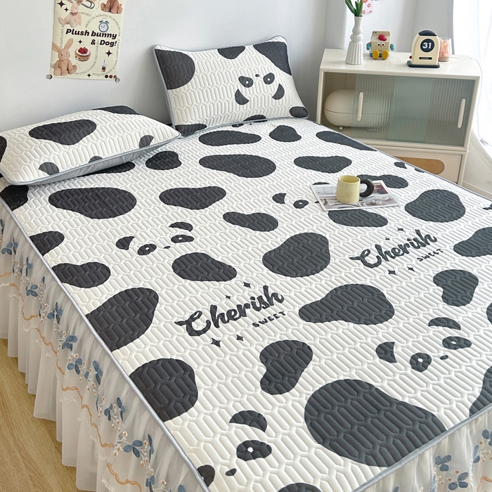 91家纺网 家纺一手货源 找家纺 能好家纺 2026春夏新款小清新乳胶床裙款凉席席子 快乐熊猫