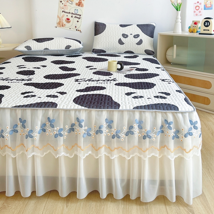 91家纺网 家纺一手货源 找家纺 能好家纺 2026春夏新款小清新乳胶床裙款凉席席子 快乐熊猫