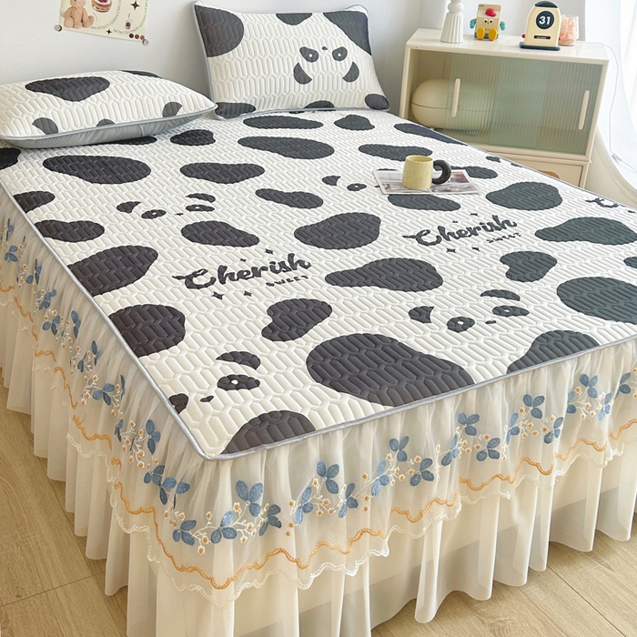 91家纺网 家纺一手货源 找家纺 能好家纺 2026春夏新款小清新乳胶床裙款凉席席子 快乐熊猫