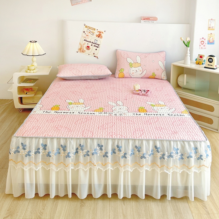 能好家纺 2026春夏新款小清新乳胶床裙款凉席席子 兔宝贝