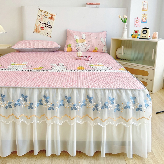 91家纺网 家纺一手货源 找家纺 能好家纺 2026春夏新款小清新乳胶床裙款凉席席子 兔宝贝