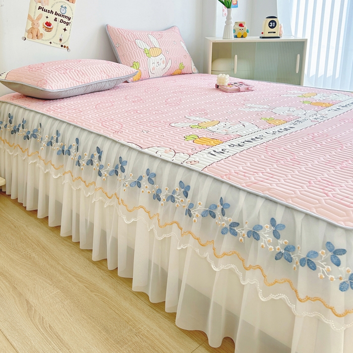 91家纺网 家纺一手货源 找家纺 能好家纺 2026春夏新款小清新乳胶床裙款凉席席子 兔宝贝