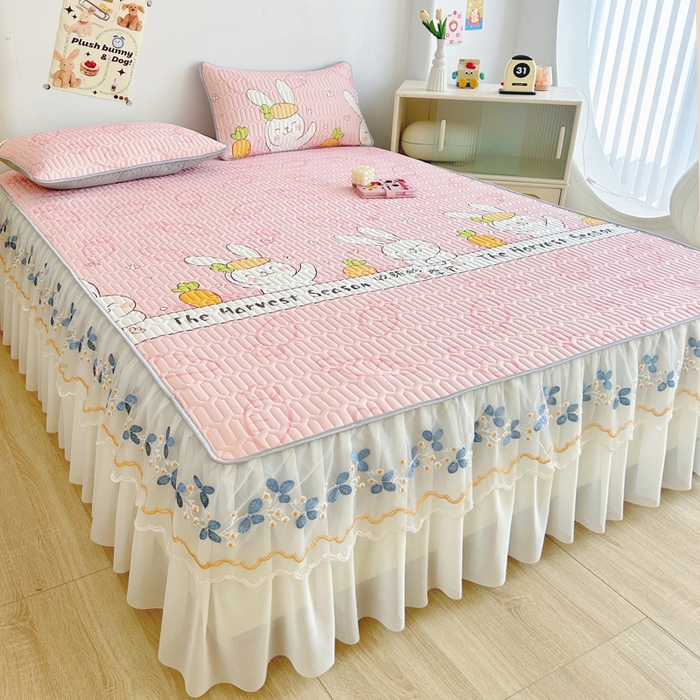 91家纺网 家纺一手货源 找家纺 能好家纺 2026春夏新款小清新乳胶床裙款凉席席子 兔宝贝