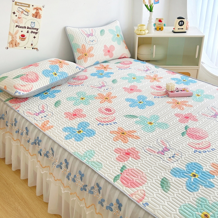 91家纺网 家纺一手货源 找家纺 能好家纺 2026春夏新款小清新乳胶床裙款凉席席子 夏韵