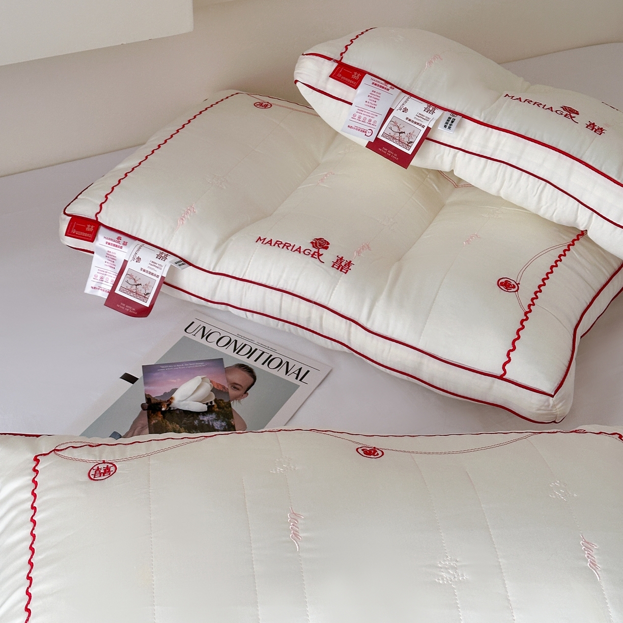 91家纺网 家纺一手货源 找家纺 （总）伟邦枕芯 2026新款婓丽玫瑰婚庆枕枕头枕芯