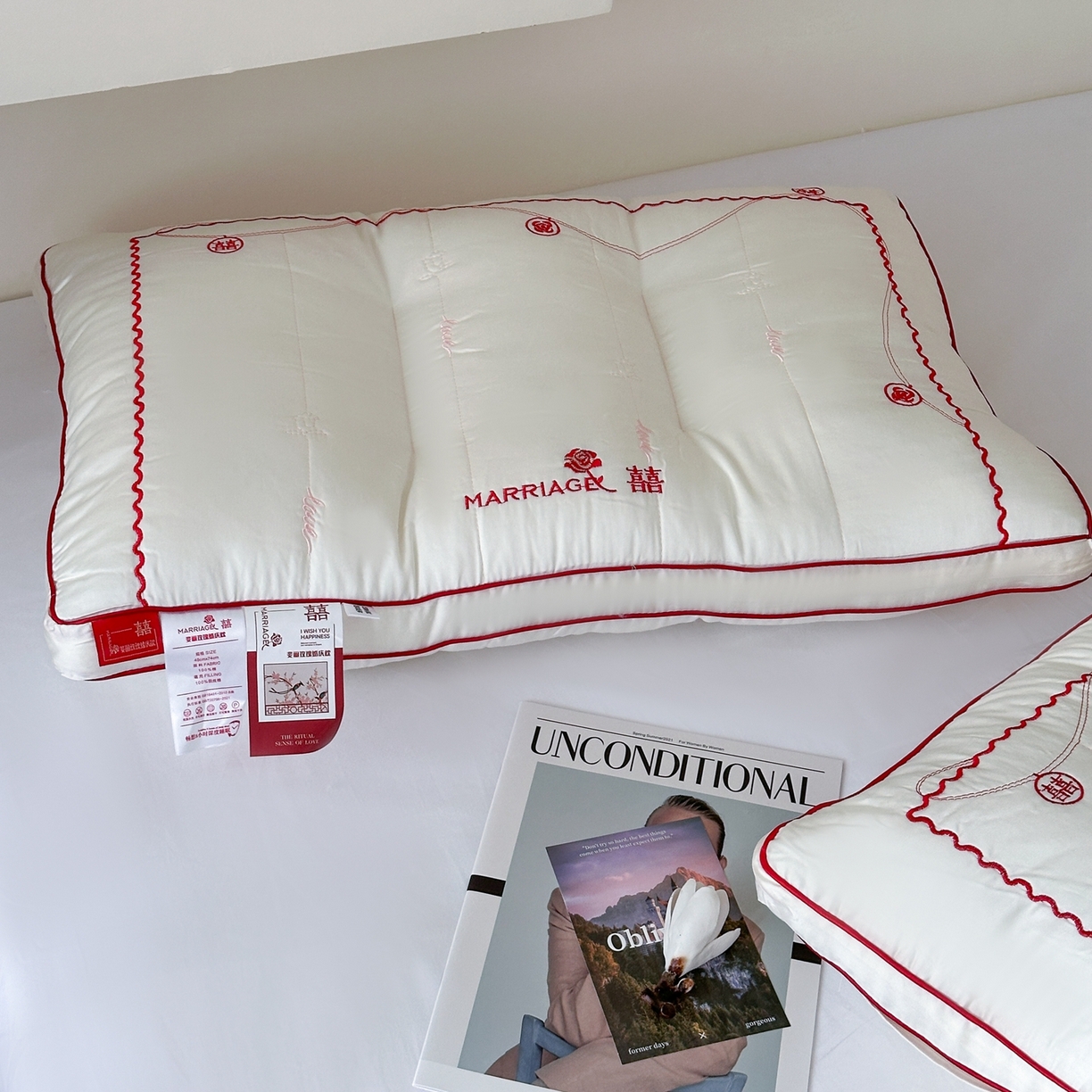 91家纺网 家纺一手货源 找家纺 伟邦枕芯 2026新款婓丽玫瑰婚庆枕枕头枕芯 定型护颈款