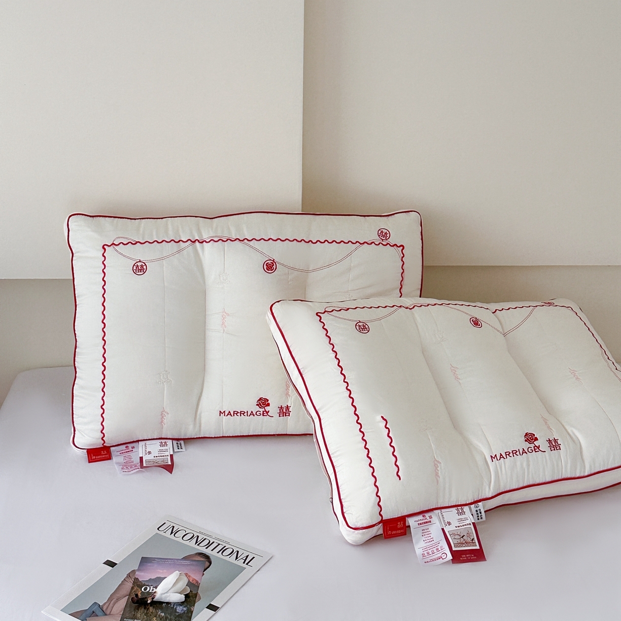 91家纺网 家纺一手货源 找家纺 伟邦枕芯 2026新款婓丽玫瑰婚庆枕枕头枕芯 定型护颈款