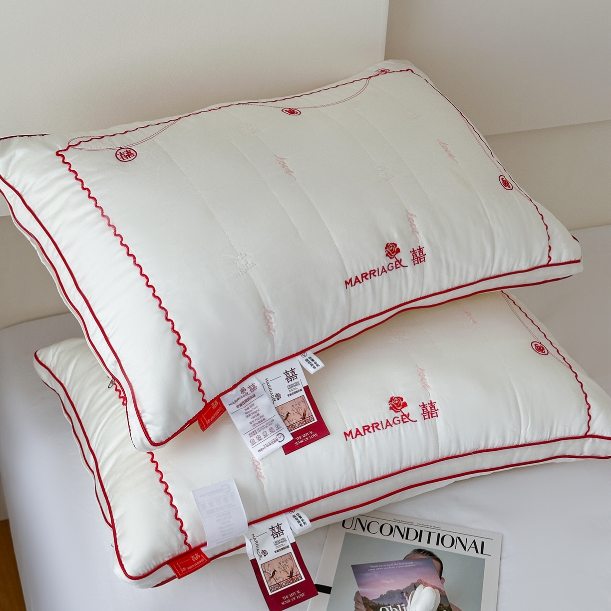 91家纺网 家纺一手货源 找家纺 伟邦枕芯 2026新款婓丽玫瑰婚庆枕枕头枕芯 酒店蓬松款