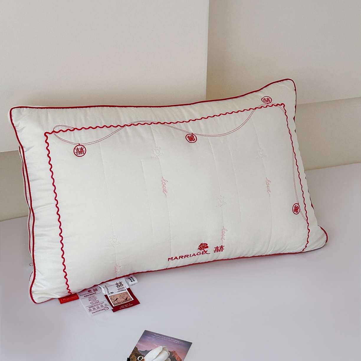 91家纺网 家纺一手货源 找家纺 伟邦枕芯 2026新款婓丽玫瑰婚庆枕枕头枕芯 酒店蓬松款